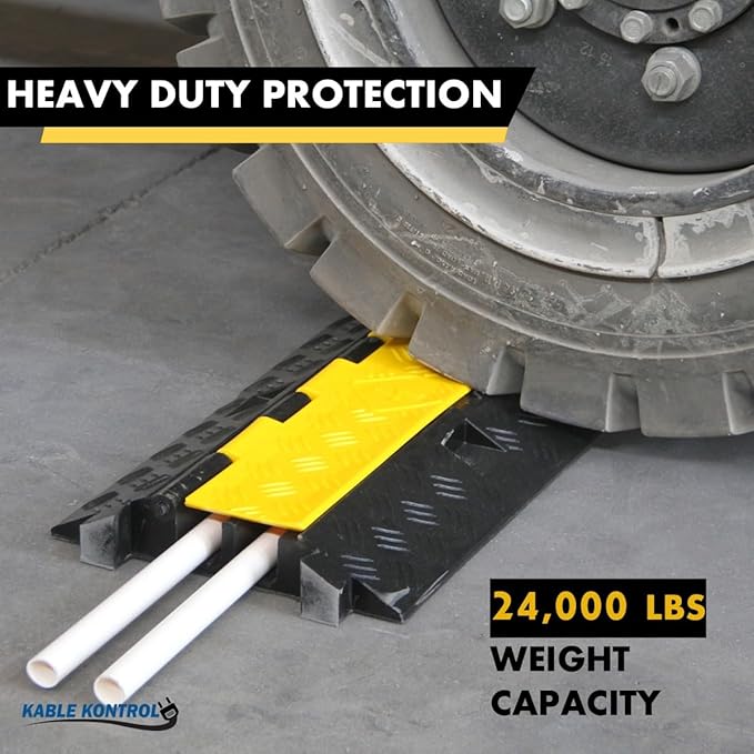 Kable Kontrol Atlas Heavy Duty Cable Protector Ramp - 2 Channel Bulk Wholesale Pallet - 40 Pcs - 40” Long Black & Yellow - 24,000 Lbs Capacity - Rubber Speed Bump Wire Protector Cord Cover - CP9987