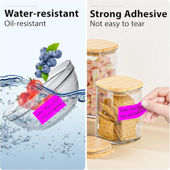 1x2 inch Blank Removable Freezer Labels Printable Rectangle Stickers 500PCS Water Oil Resistant with Perforation Line for Food Containers Jars Pantry Organization, Fluorescent Purple
