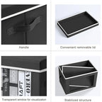 Storage Boxes with Lids - 3 Pack Fabric Clear Window Storage Bins, Collapsible Storage Bins with Lids, Linen Closet Organizer for Clothes, Towel, Blanket, Black