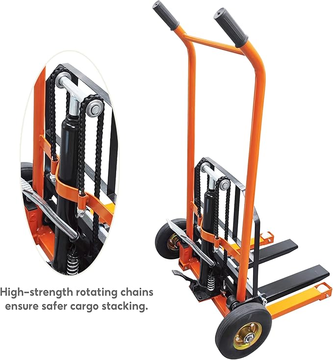TECHTONGDA Manual Winch Stacker Pallet Truck Dolly Hydraulic Lifting Hand Truck 440 LBS Load, 35.4 Inch Max Lift