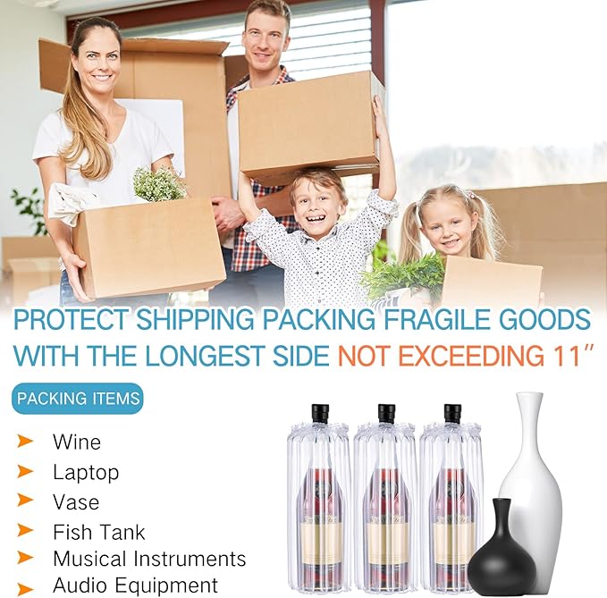 PerKoop 12''x85' Inflatable Air Pillows for Shipping Large Bubble Cushioning Wrap Packing with Pump Bubble Cushioning Wrap Roll with Fragile Stickers for Heavy Duty Moving Protection