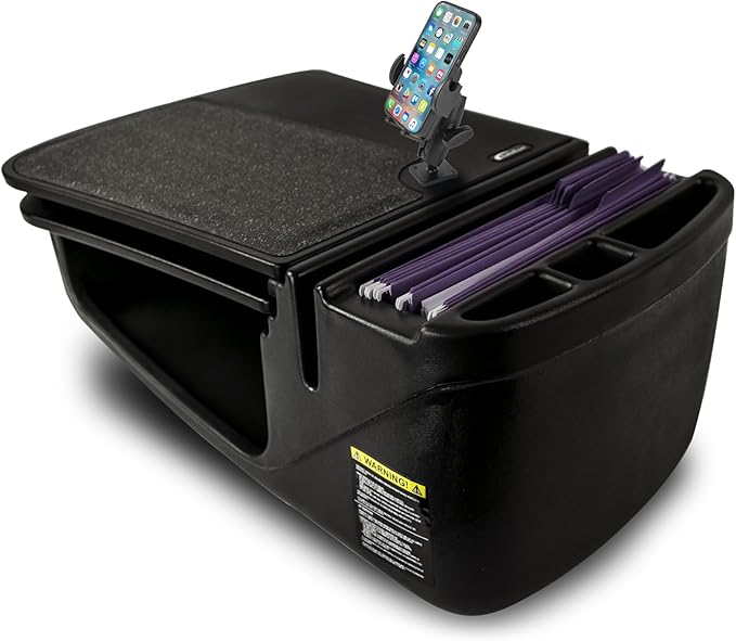 AutoExec GripMaster Car Desk for Your Vehicle Workstation and Mobile Office, Black with 400 watt Power Inverter and Phone Mount