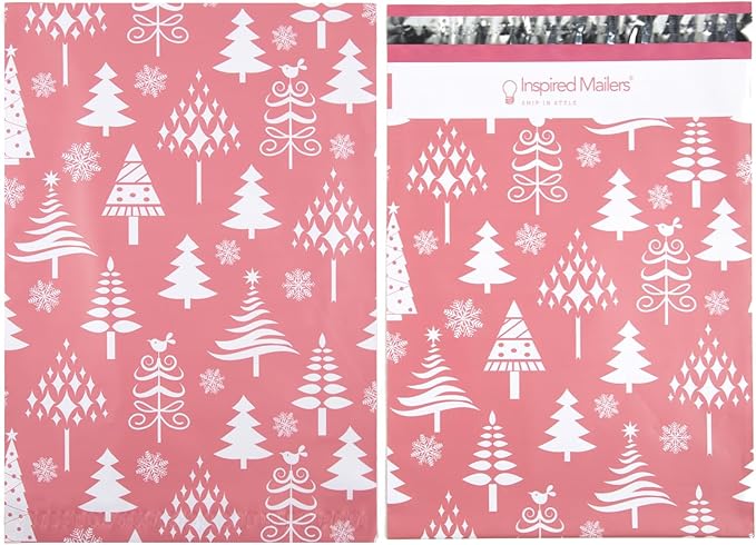 Inspired Mailers - Christmas Poly Mailers 10x13 Holiday Variety Pack of 30-10 each: Trees & Snowflakes, Rose Gold Trees, Gold Snowflake Baubles (10x13, 30 Pack)