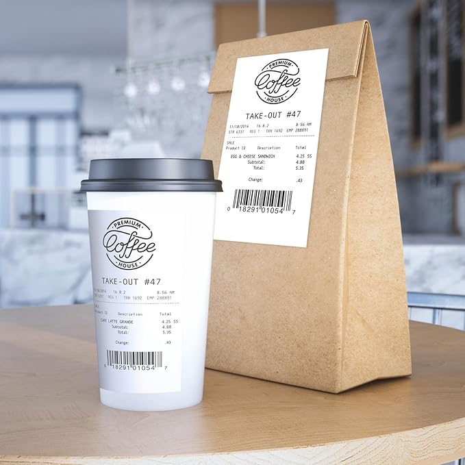 Sticky Thermal Receipt Paper 3 1/8" x 170' | 6 Rolls Linerless Wrinkle-Free Adhesive | For TOAST POS, Epson TM-L90, Kitchen Order, Delivery & Shipping Labels | Residue-Free