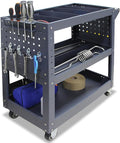 3 Tier Rolling Tool Cart with 6 Dividers, Mesh Panels & Screwdriver Shelf, 500 lbs Capacity, 32.5"x31.5"x15"