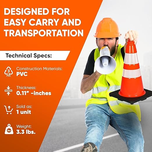 Pyle 18" Traffic Cones 8-Pack, High-Visibility Orange Safety Cones for Parking, Roadwork, Construction and Sports Training, Stackable Design with Heavy-Duty PVC Base, Weather-Resistant