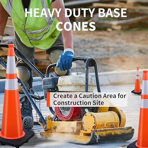 BESEA 8 Pack 36” Traffic Cones, Orange PVC Safety Cones with 6" + 4" Reflective Collars, Heavy Duty Weighted Base for Parking, Roadway & Construction Zone Control