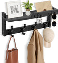 Coat Rack Wall Mount with Shelf, Coat Hanger Wall Mount with Key Hooks and Mail Holder, Wood Entryway Floating Shelf with Hooks and Storage, Hat Rack for Wall Key Holder Mail Organizer