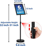 6Packs 8.5x11 Inch Adjustable Pedestal Poster Sign Stand, Heavy Duty Floor Standing Sign Holder Stand Aluminum Snap Open Frame for Vertical and Horizontal View Sign Displayed(Black)