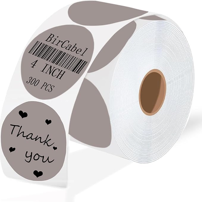 4 Inch Large Gray Circle Thermal Labels, Self-Adhesive Round Inventory Stickers, Multi-Purpose Round Roll Thermal Printing Stickers for Business and Domestic Use-300 Labels/Roll
