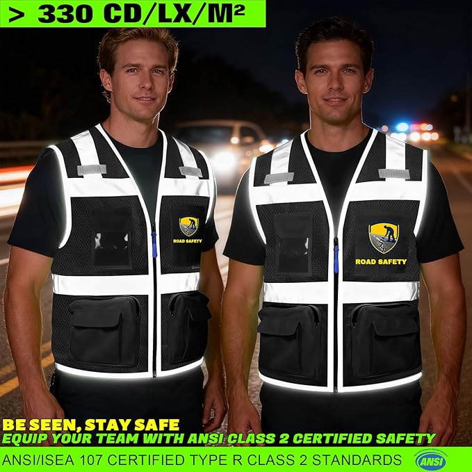 BeautyWill Custom Logo Safety Vest Class 2 High Visibility Reflective Vest for Men - Personalized Logo Team Vest