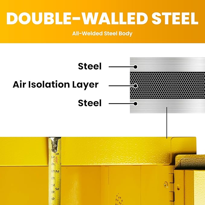 72 Gallon Yellow Flammable Storage Cabinet, Fireproof Steel Chemical Storage Locker with Adjustable Shelves, for Flammable Liquids, Industrial Use, Free Returns!