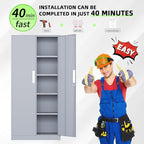 SUNCROWN 72" Metal Storage Cabinet - Heavy-Duty Metal Garage Cabinet with 4 Adjustable Shelves & 2 Doors for Tools, Office, Home, Workshop,Cement Grey-Small