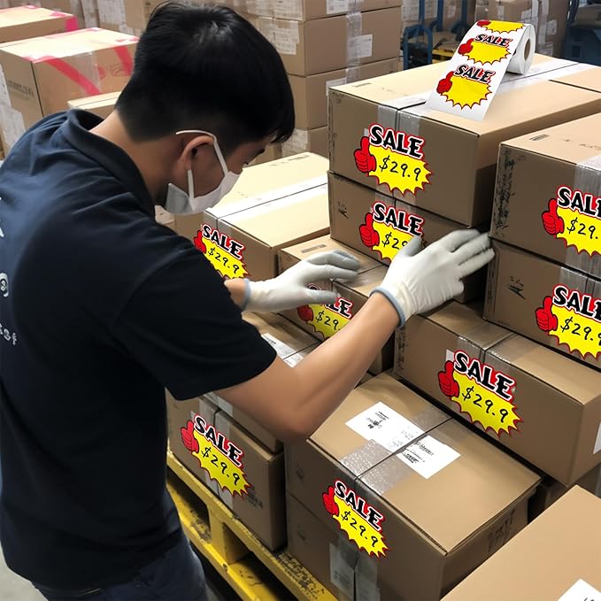 Starburst Sign Sale Stickers 4 x 3 Inches Self-Adhesive Blank Price Tags Sticker Writable Removable Waterproof Labels for Garage Retail Store Business 500 PCS