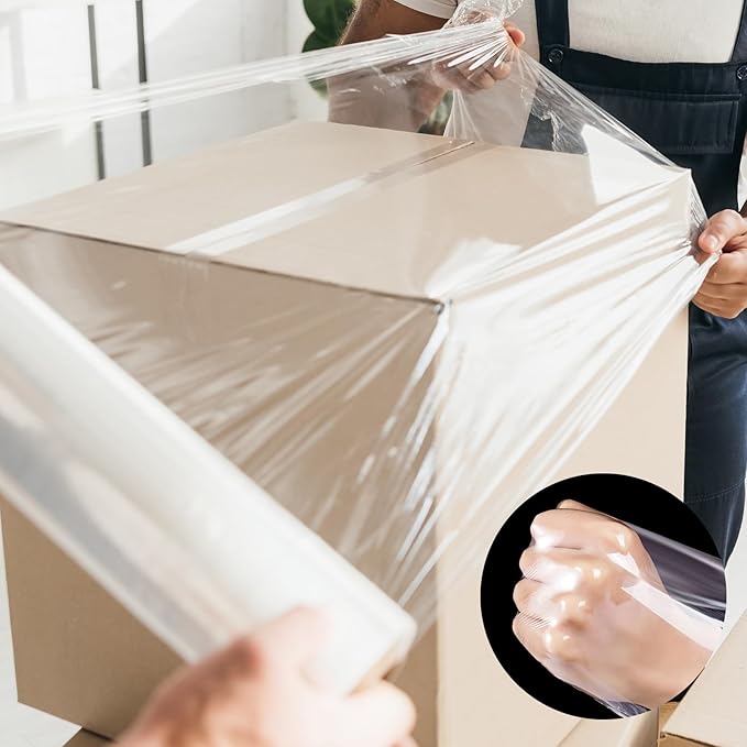Stretch Wrap Roll, 18" x 1500ft 80 Gauge Heavy Duty Shrink Wrap Alternative, Clear Industrial Strength Stretch Film, Plastic Wrap for Moving, Packing, Pallet, Furniture(4 Rolls)