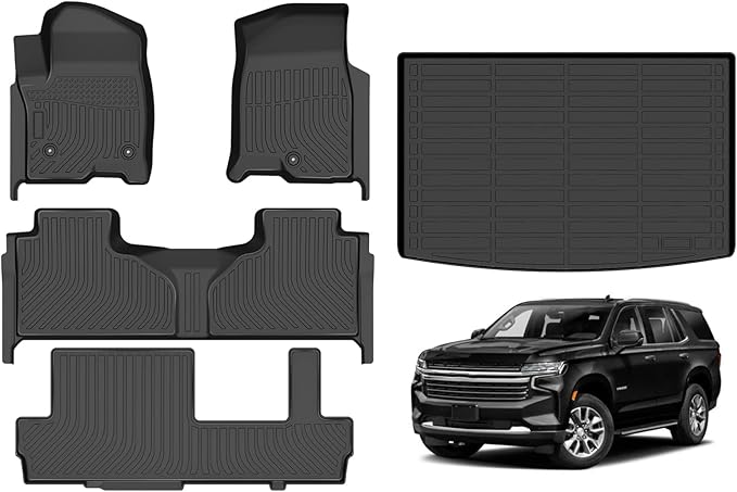 Hutisya-Floor Mats & Cargo Liner Set Fit for Chevy Suburban/GMC Yukon XL (8 Seater)(with 2nd Row Bench Seat) 2021-2025 All Weather Protection Anti-Slip TPE Full Set Liners Automotive Accessories