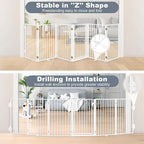Metal Freestanding Dog Gates with Door for Outdoor Indoor,120'' Extra Wide 36'' Tall Free Standing Dog Gate for Doorways,Large Openings,Deck,Yard,Porch,Foldable Pet Fence(White,6 Panels)