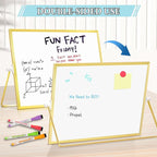Magnetic Dry Erase White Board, 16" x 12" Double-Sided Golden Aluminum Frame Desktop Whiteboard with Stand, Portable Small Whiteboard Set for Drawing, Office, Home, School