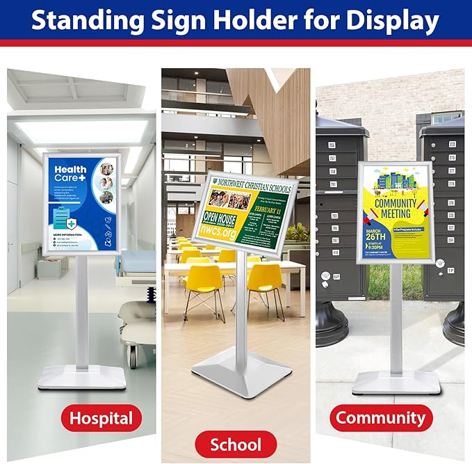 Sign Stand 11x17inch Pedestal Sign Holder Poster Stand 3Packs Adjustable Floor Standing Sign Holder with Heavy Duty Display Stand for Indoor Outdoor Business Store Sign Holders(Silver)