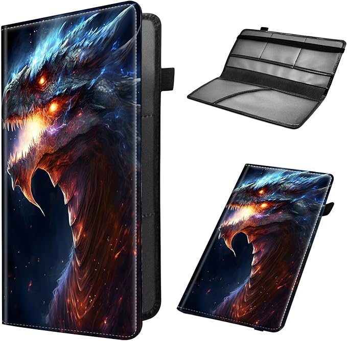 Dragon Print Car Organizer, Leather Glove Box Holder, 6 Compartments, Flame Dragon