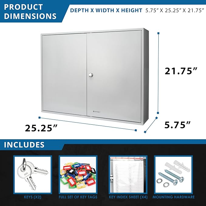 Barska 400 Position Key Cabinet with Adjustable Numbered Hooks – Wall Mount Steel Key Organizer Safe with Index Log, Key Tags & Lockable Door for Office or Business Use