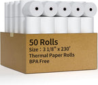 (50 Rolls) 3 1/8" x 230' Thermal Receipt Paper Rolls, Cash Register POS Thermal Paper, Credit Card Rolls Thermal 3 1/8 in x 230 ft.