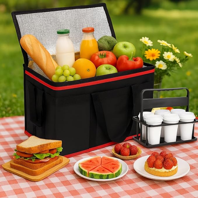 Cooler Insulated Food Delivery Bag & Drink Carrier with Hard Bottom, XXX-Large Pizza Bags for Doordash/Uber Eats, Grocery Catering Travel Thermal Frozen Carrier, Cold Warmer Accessories for Door Dash