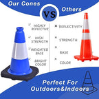 BESEA 6Pack 12 Inch Blue Traffic Cones with 4 Inch Reflective Collar, Heavy Duty PVC Safety Cones with 8.5 x 8.5 Inch Base for Parking, Driving Practice, Sports Training, and Construction