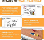 MAKELLO Dry Erase Calendar for Wall 36" x 24", Large Calendar Whiteboard with Cork Board for Office, Home, School, Family, Kitchen and Bedroom, 3' x 2'
