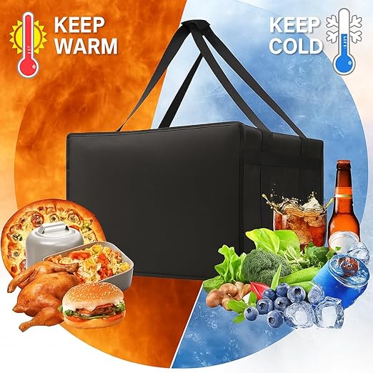 Bodaon Insulated Pizza Delivery Bags, 20" x 20" x 14" Insulated Food Delivery Bag for Rideshare Drivers, Pizza Pack, Pizza Hot Warmer Carrier, Food Warmers for Parties Insulation (Black, 1Pk)