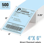 4"x6" Blue Direct Thermal Labels, 500 Fanfold Shipping & Address Label Paper, Self-Adhesive Stickers for Thermal Printer, 1 Stack