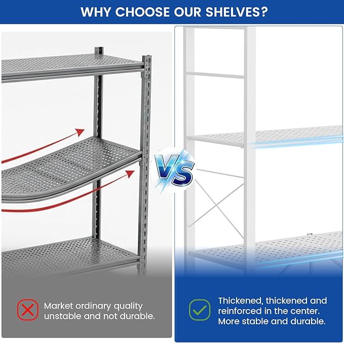 ALANNG 40" W Foldable 5-Tier Storage Shelves with Wheels, Adjustable & Removable Metal Rack, Heavy Duty Rolling Organizer for Kitchen, Garage, Closet, Pantry, and Office (White,2 Pack)