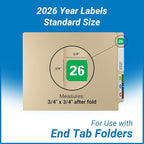 2026 Year Labels, Doctor Stuff 2026 Chart Stickers, Green Color Coded, Medical Arts Press Style, USA Made Year Labels for End Tab File Folders, 500/Roll, 1 Roll, 3/4" x 1-1/2"