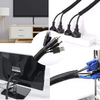 1/2"-10ft*2pcs Black/White Cable Sleeve - Protects Cords from Pets & Organizes Wires - Modern Style - Polyester Material - Flame Retardant - Easy to Use & Cut (Black, 10ft-1/2inch)
