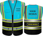 BeautyWill Custom Mesh Safety Vest Customized Logo Class2 High Visibility Reflective Vest with Pockets Construction workwear（Blue Black，3XL ）