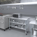 AmGood Stainless Steel Work Table with 2 Shelves and Casters | Metal Utility Table On Wheels (Stainless Steel Work Table with 2 Shelves + Casters, 60" Long x 18" Deep)