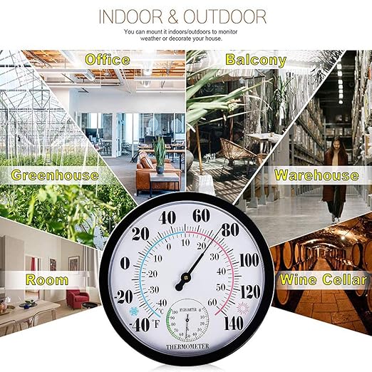 Indoor Outdoor Thermometer Hygrometer, Lirches Outdoor Thermometer Large Numbers, Decorative Outdoor Thermometers for Patio, No Battery Needed Wall Thermometer Round 10" in Diameter