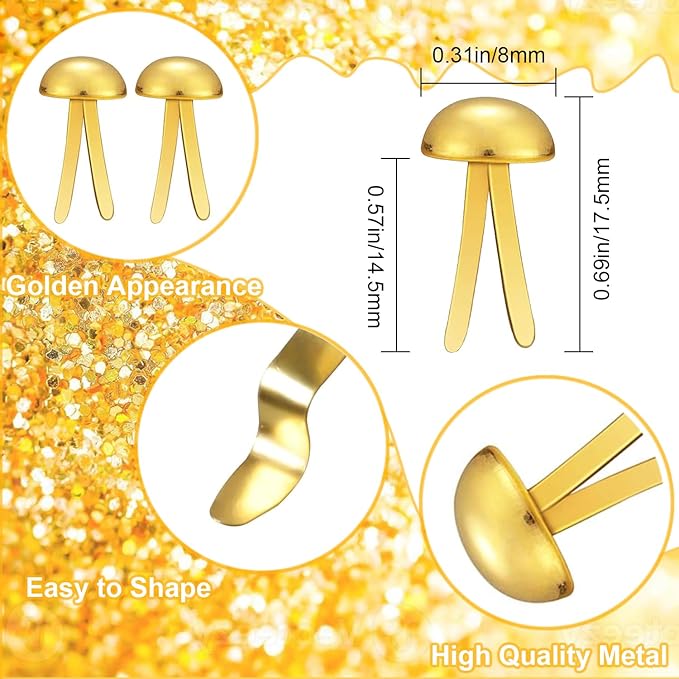 ADULLPONY 600Pcs Gold Brads, Paper Fasteners, 8x17.5mm Mini Brads, Split Pins, Round Head Brass Fasteners for Paper Crafts Supplies