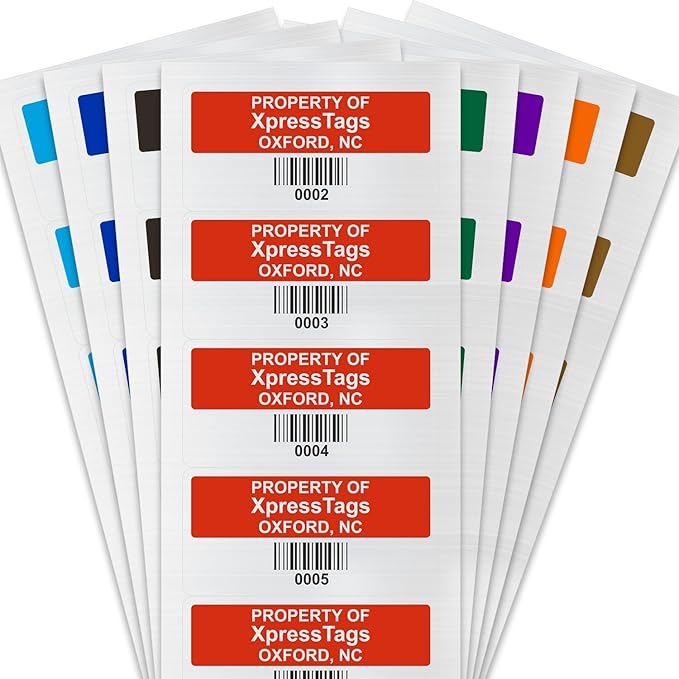 XpressTags 1" x 2" Custom Asset Labels with Barcode & Serial Number, Fixed Inventory Asset Tags, Brushed Metalized Silver Polyester Stickers - Pack Sizes 100 to 5000, Made in USA