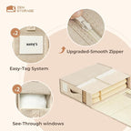 6Pack Sheet Organizers and Storage - King/Queen Size Sheet Storage Organizer with Window, Foldable & Dustproof Sheet Organizer for Linen Closet for Summer Blankets & Sheet Sets,Beige