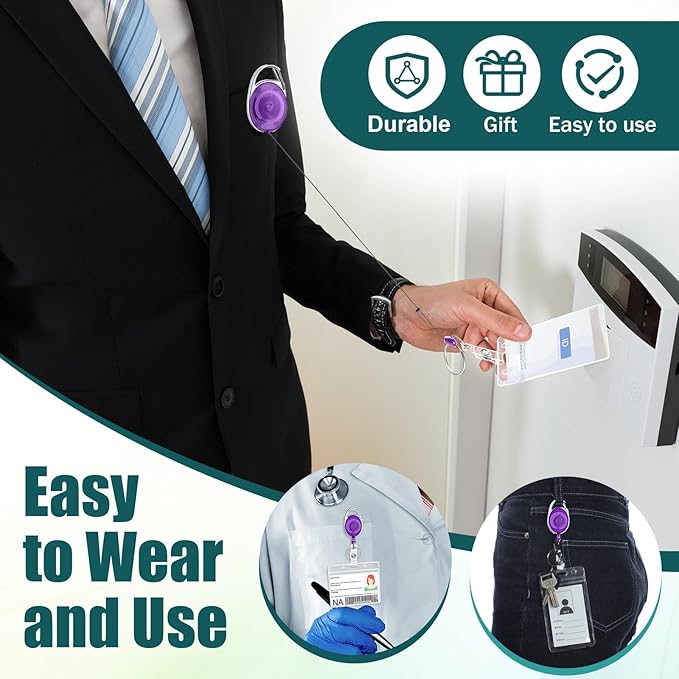 Laumoi 80 Packs Retractable ID Badge Holder Name ID Badge Reel Clips Keychain with Belt Clip and Key Ring for Office Worker Doctor Nurse Employee (Transparent Multicolor)