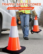 (6 Pack) BESEA 18" inch Traffic Cones Orange Safety Cones with 6 inch Reflective Collar for Home Driveway Road Parking Use(6 Cones)