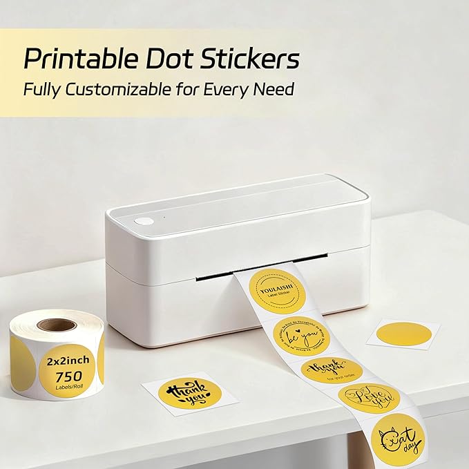 2 inch Dot Stickers Labels Circle Garage Sale Sticker 750Pcs Round Thermal Printer Stickers Printable Writable Price Labels for Yard Sale, Gold