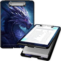 Clipboard with Storage, High Capacity Plastic Storage Clipboard with Pen Holder for for Women Teachers Work, School & Office Supplies, Cute Pattern Decorative Clipboards, Purple Dragon