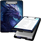 Clipboard with Storage, High Capacity Plastic Storage Clipboard with Pen Holder for for Women Teachers Work, School & Office Supplies, Cute Pattern Decorative Clipboards, Purple Dragon