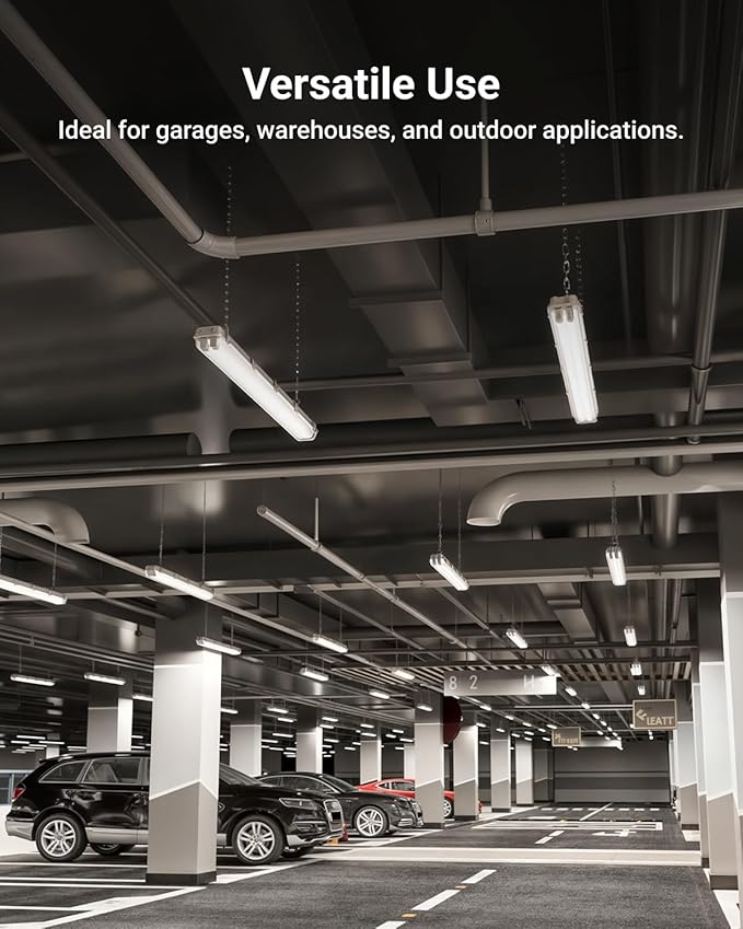 Sunco LED Ready Fixture for Garage Ceiling, 4ft Shop Lights Holds 2 LED Tube Lights, Non-Dimmable, Surface Mount, Works with Type B and Hybrid Tubes, 120-277V, Wet Rated ETL 2 Pack
