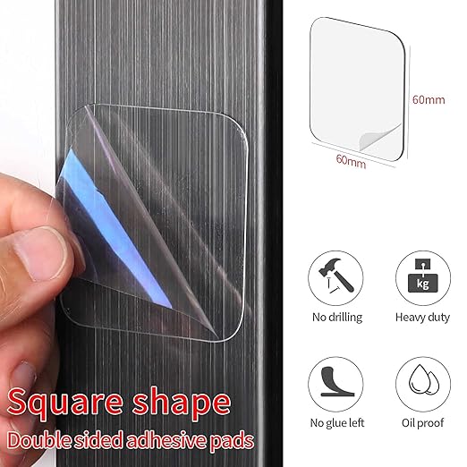 10PCS Large Double Sided Adhesive Pads for Mounting, 2.36in Two Sided Precut Squares Tape, Sticky Tack Double Sided Tape for Walls Hanging Nano Wall Mount Gel Clear 60mm