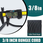Strong and Durable Bungee Cord - 3/8" x 50ft Elastic Cord, Kayak Stretch String Rope, Bungee Shock Cords for Repairing Tent Poles, DIY, Tie Downs, Black