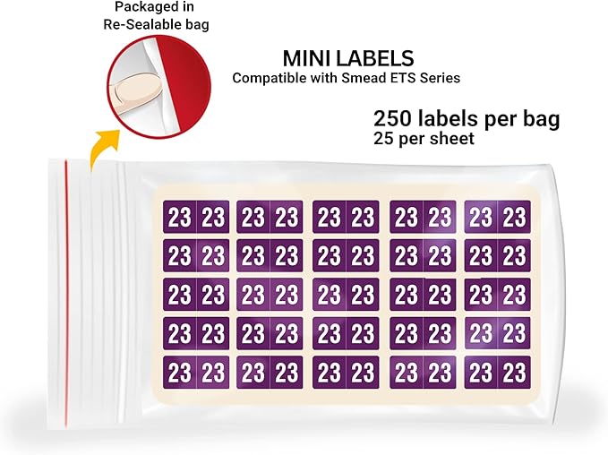 2023 MINI Year Stickers, Purple, Compatible with Smead ETS Series, Doctor Stuff 2023 Chart Stickers, USA Made Year Labels for End Tab File Folders, 250/Pack, 1 Package, 1/2" x 1" - Small Labels