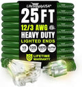 25ft Outdoor/Indoor Extension Cord 3-Outlet 12/3 Gauge Extra Heavy Duty ETL Listed, 3 Prong SJTW, Waterproof, Flexible Cold-Resistant Long Power Cord,15A 125V 1875W, Green by LifeSupplyUSA